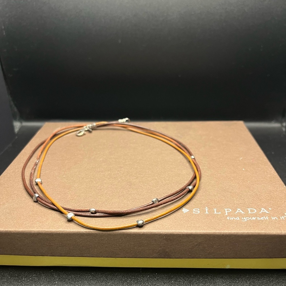 Silpada 3 Strand Leather Brown and Tan Necklace with Elegant Design